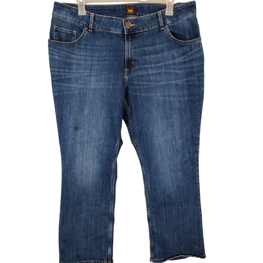 Lee Womens 18W Petite Straight Leg Jeans Dark Wash Stretch Denim